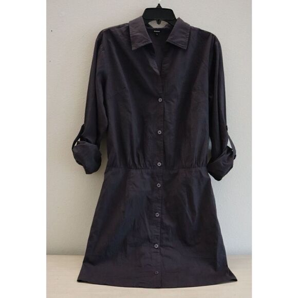 Monrow HD0511 Women Sz M Faded Black Poplin Button-Up Collared Shirt Dress - Picture 3 of 13